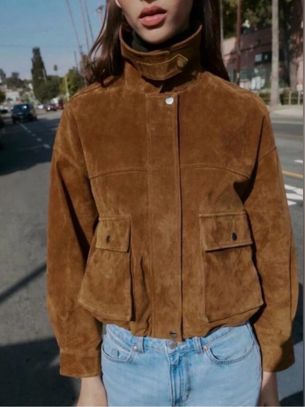 NWOT ZARA 100% SUEDE BOMBER JACKET, sz XLarge
